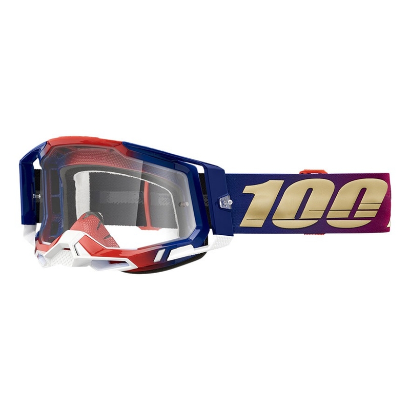 Naočale za motocross 100% RACECRAFT 2 United crveno-plave (prozirni pleksiglas)