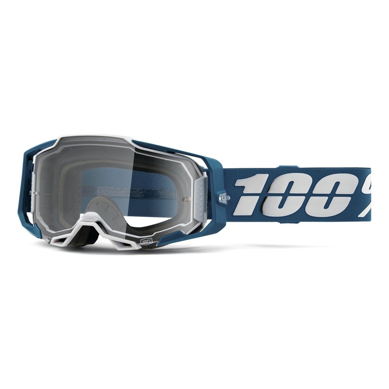 Naočale za motocross 100% ARMEGA Albar plavo-bijele (prozirni pleksiglas)