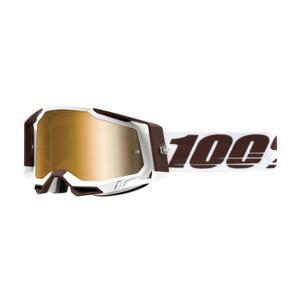 Naočale za motocross 100% RACECRAFT 2 Snowbird smeđe-bijele (zlatni pleksiglas)