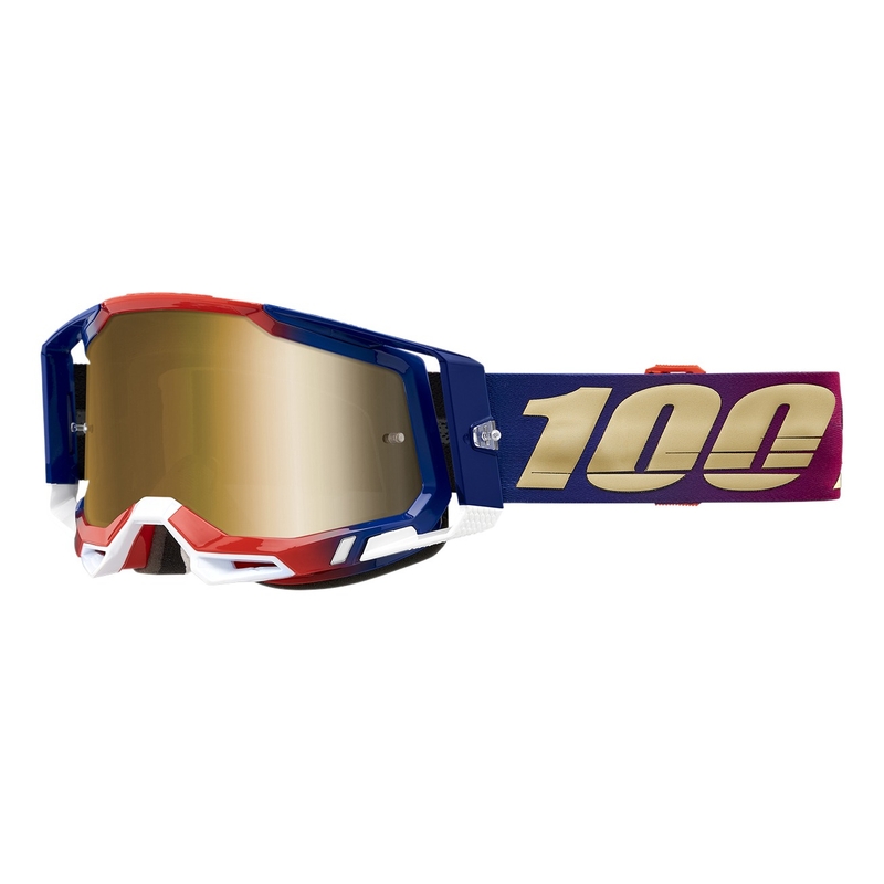 Naočale za motocross 100% RACECRAFT 2 United plavo-crveno-zlatne (zlatni pleksiglas)