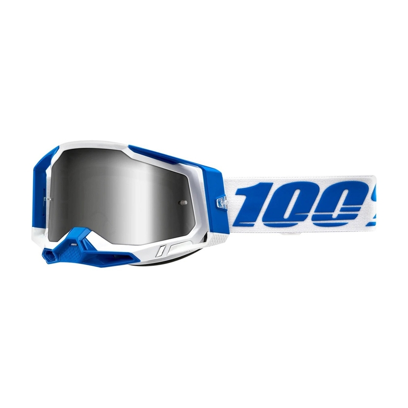 Naočale za motocross 100% RACECRAFT 2 Isola bijelo-plave (srebrni pleksiglas)