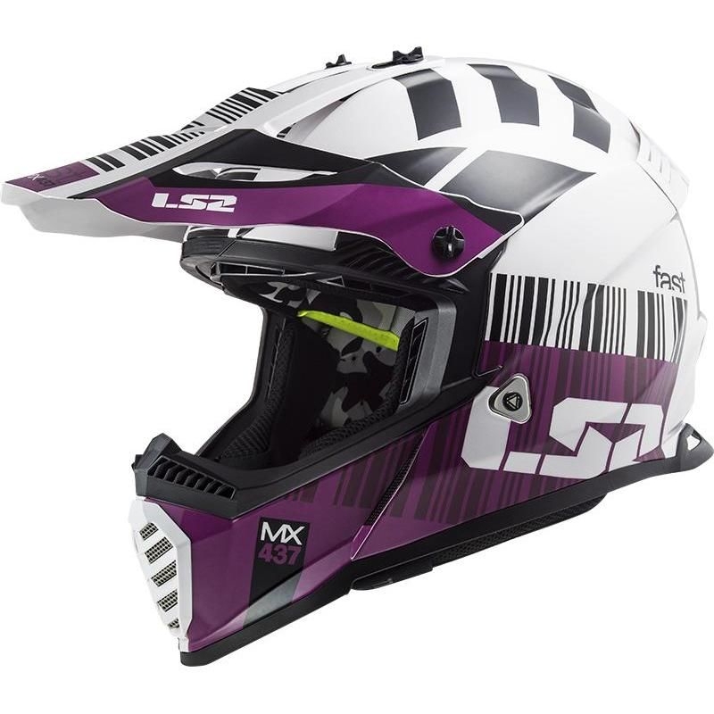 Motocross kaciga LS2 MX437 Fast Evo XCODE bijelo-ljubičasta sjajna