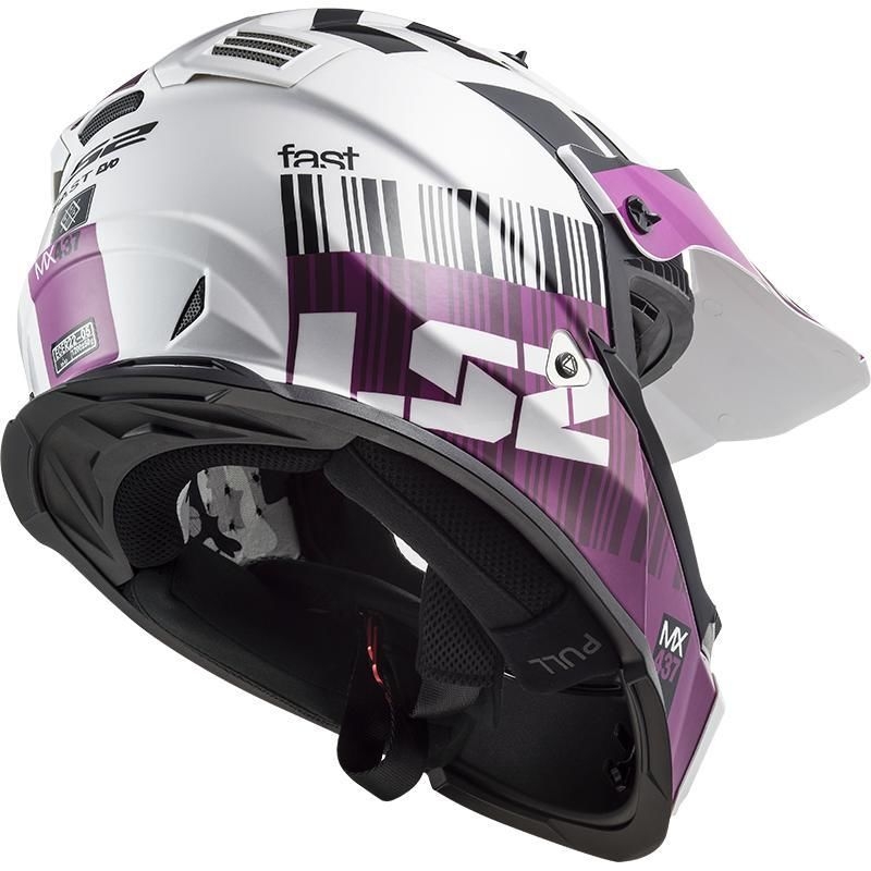 Motocross kaciga LS2 MX437 Fast Evo XCODE bijelo-ljubičasta sjajna