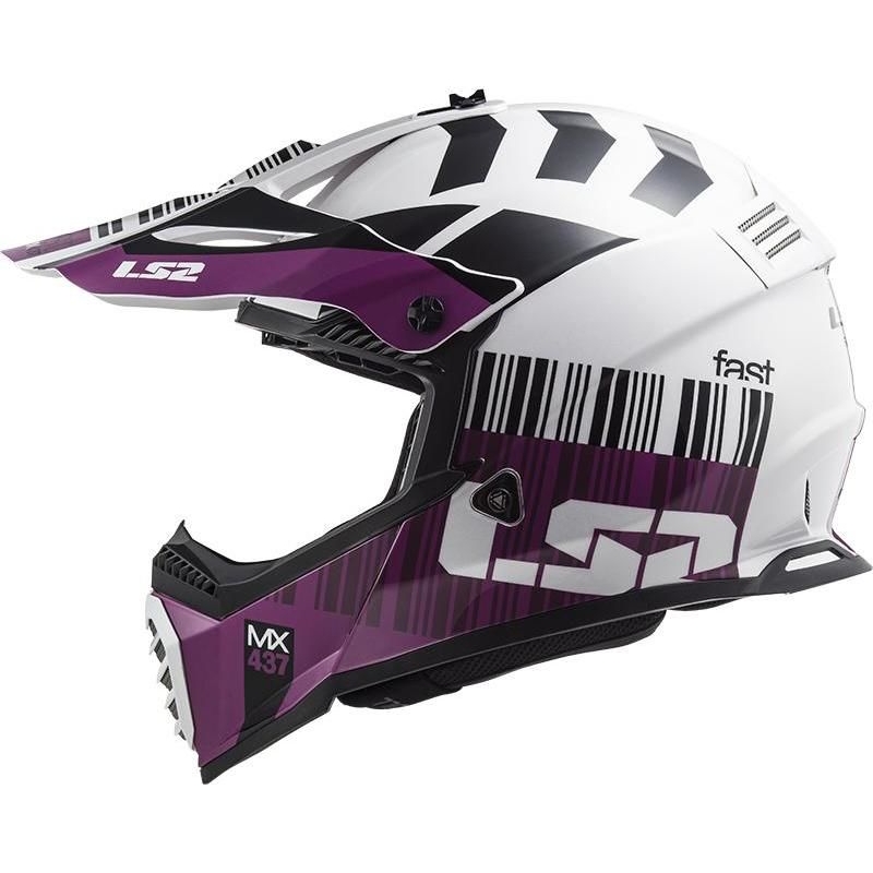 Motocross kaciga LS2 MX437 Fast Evo XCODE bijelo-ljubičasta sjajna