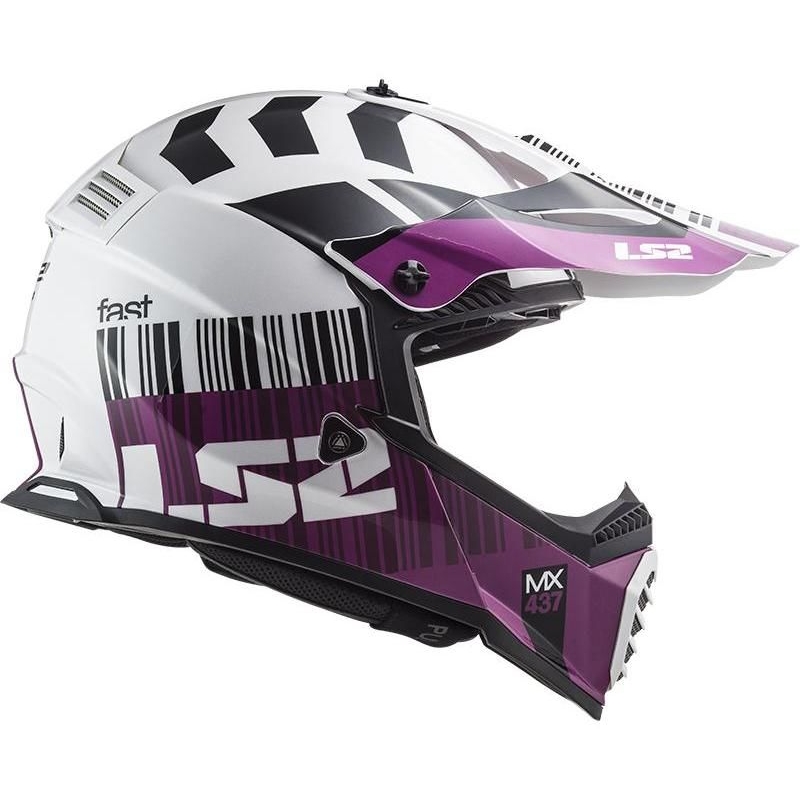 Motocross kaciga LS2 MX437 Fast Evo XCODE bijelo-ljubičasta sjajna