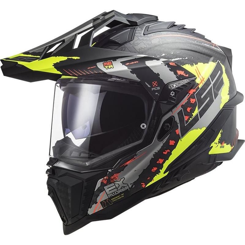 Enduro kaciga LS2 MX701 Explorer C Extend crna-siva-fluo žuta