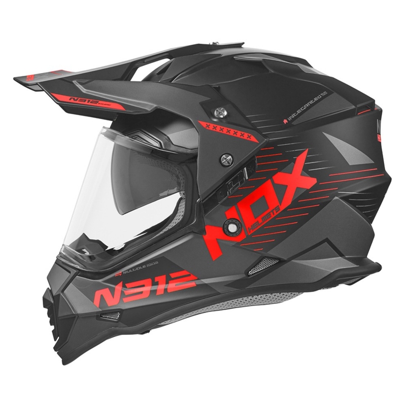 Enduro kaciga NOX N312 EXTEND 2022 crno-sivo-crvena rasprodaja