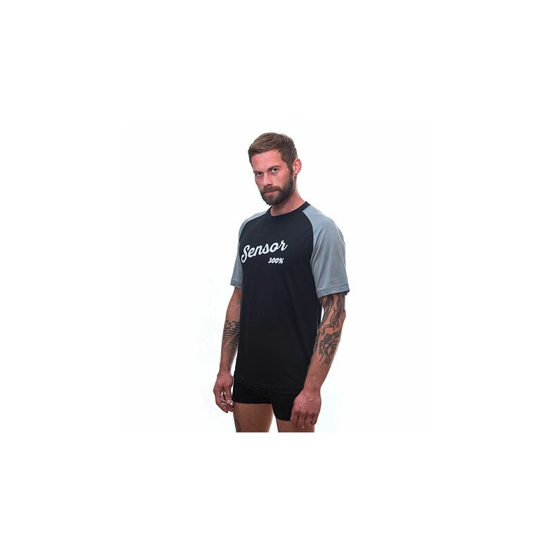 Muška majica Sensor Merino Active PT Logo crno-siva rasprodaja