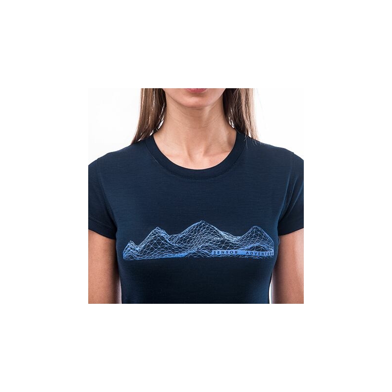 Ženska majica kratkih rukava Sensor Merino Active PT Mountains tamnoplava rasprodaja