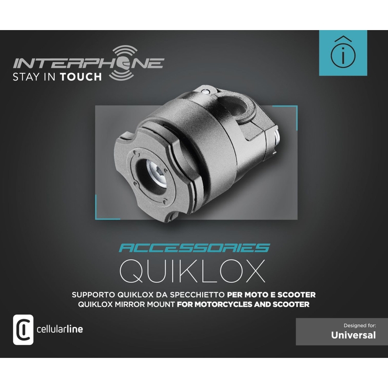 Quick-release Quiklox Interphone držač s motociklističkim držačem ogledala crne boje