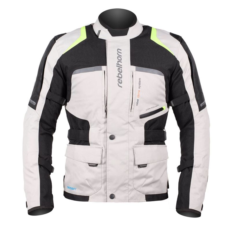 Motociklistička jakna Rebelhorn Hiker Pro sivo-crna-fluo žuta