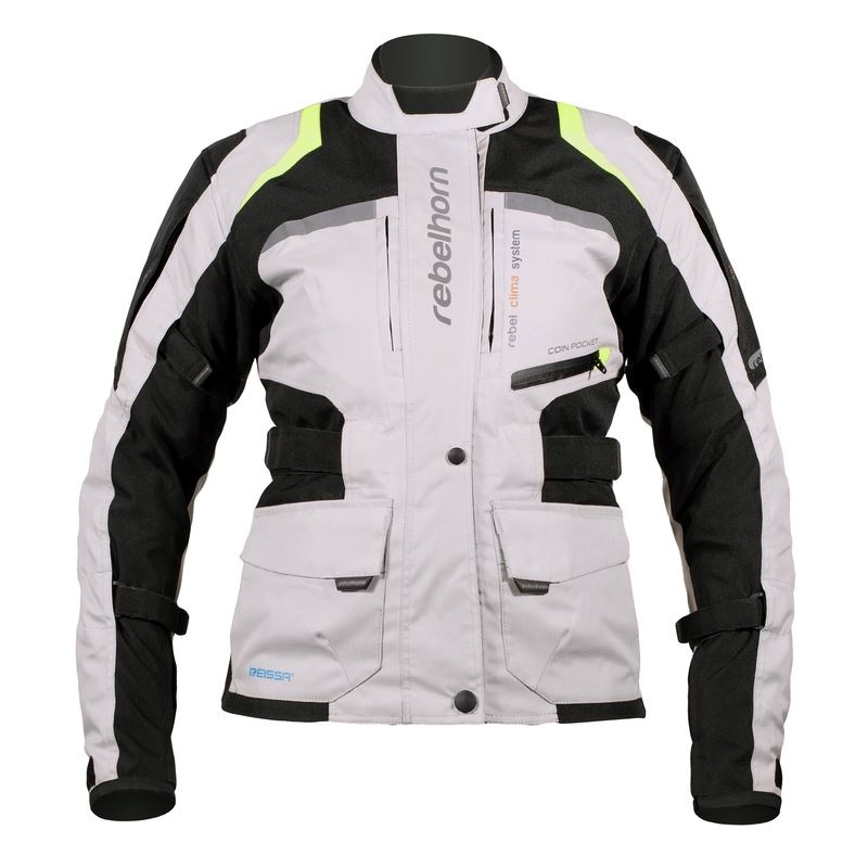 Ženska moto jakna Rebelhorn Hiker Pro sivo-crna-fluo žuta rasprodaja
