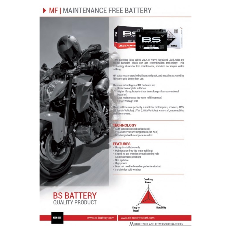 Bezúdržbová motocyklová baterie BS-BATTERY