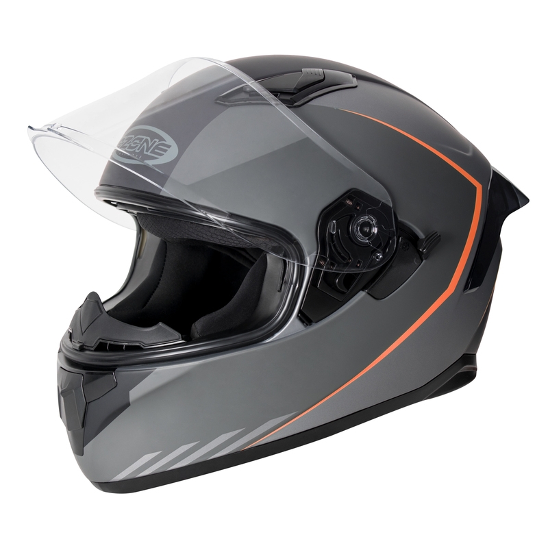 Integralna motociklistička kaciga Ozone Sprint Stripe crna-siva-fluo crvena