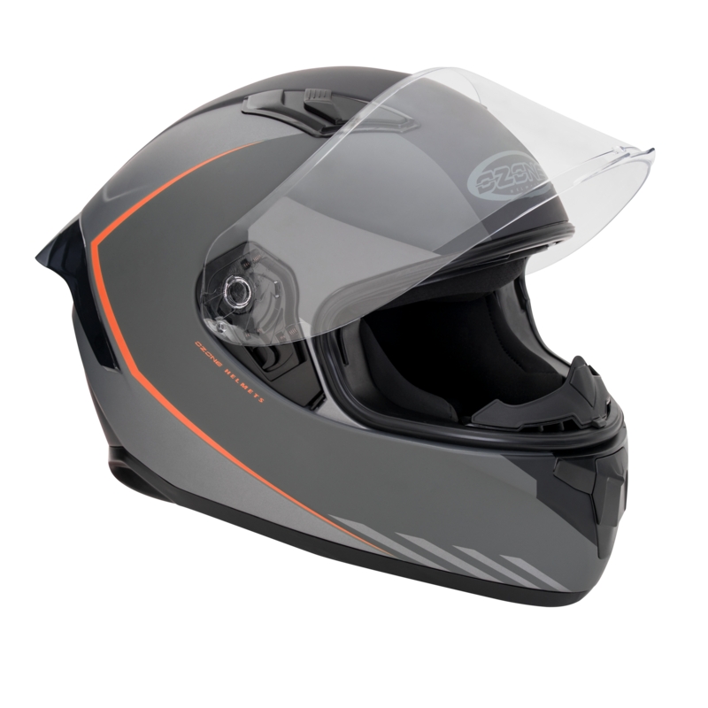 Integralna motociklistička kaciga Ozone Sprint Stripe crna-siva-fluo crvena