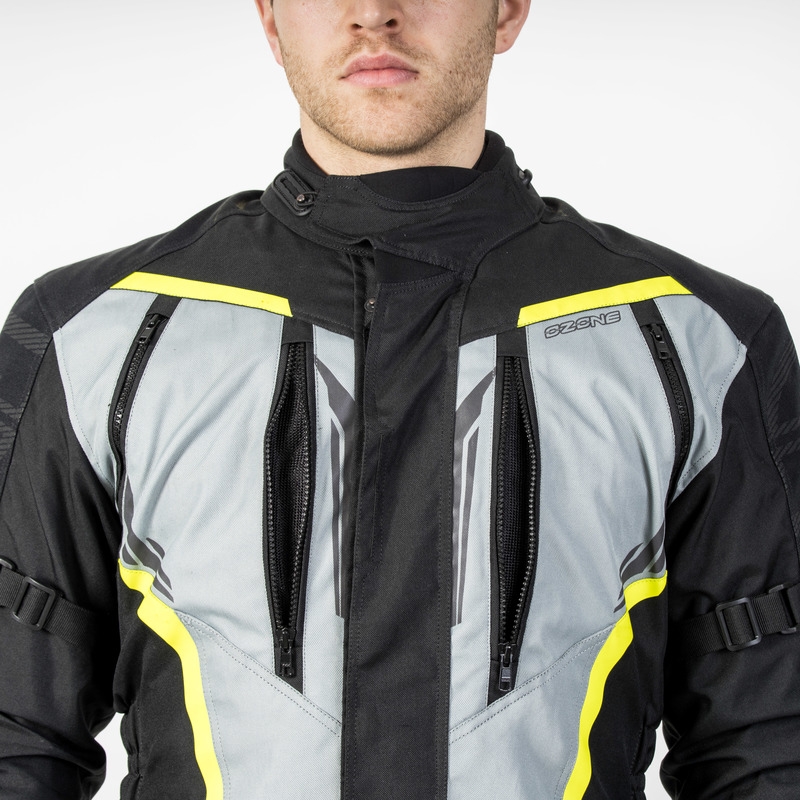Motociklistička jakna Ozone Tour III crno-sivo-fluo žuta