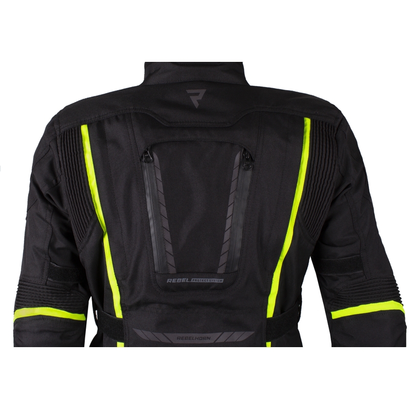 Ženska motoristička jakna Rebelhorn Hiker III crno-fluo žuta rasprodaja