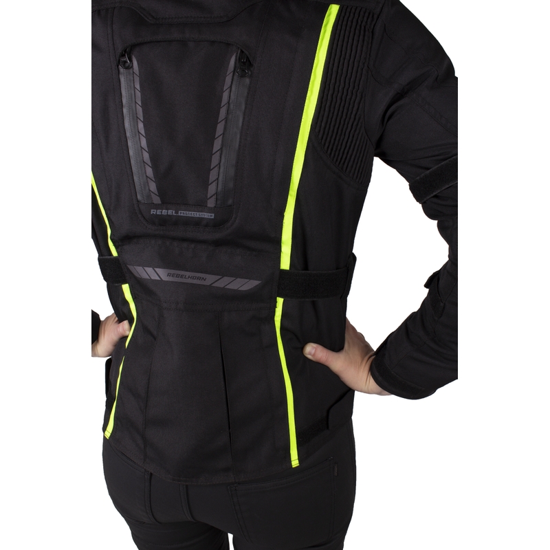 Ženska motoristička jakna Rebelhorn Hiker III crno-fluo žuta rasprodaja