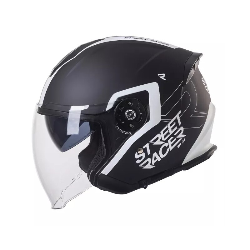 Otvorena motociklistička kaciga Street Racer SR 01 crno-bijela