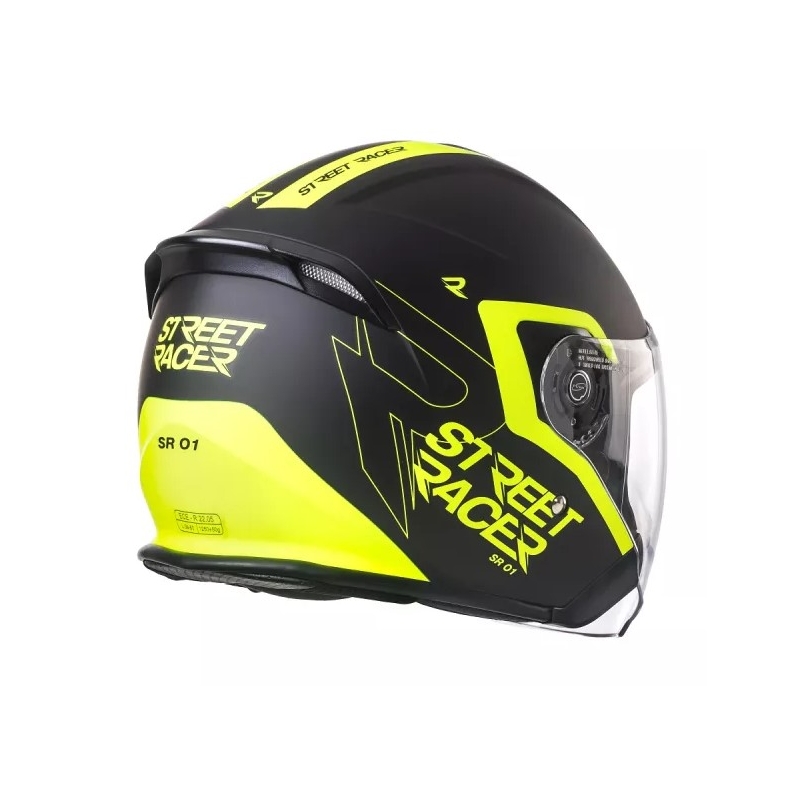 Otvorena motociklistička kaciga Street Racer SR 01 crno-fluo žuta