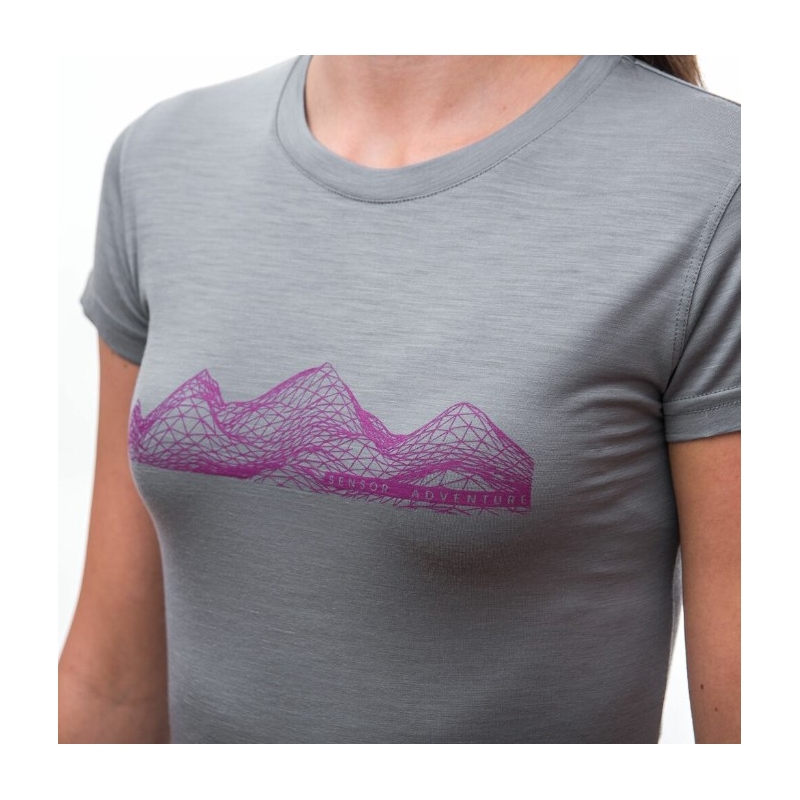 Ženska funkcionalna majica Sensor Merino Active PT Mountains siva - kratki rukav rasprodaja