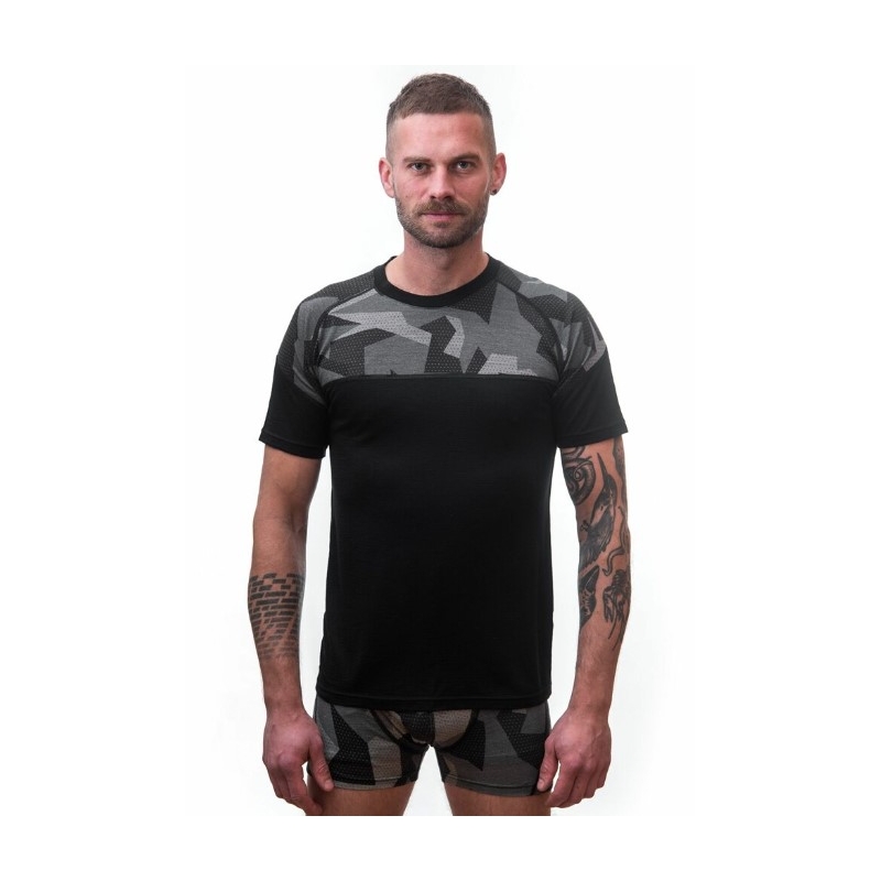 Muška termo majica Sensor Merino Impress crna-kamuflažna - kratki rukav rasprodaja