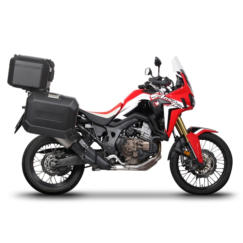 Kompletní sada černých hliníkových kufrů SHAD TERRA BLACK , 48L topcase   36L/47L boční kufry, včetně montážní sady a plotny SHAD HONDA CRF 1000  Africa Twin