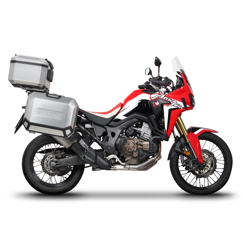 Kompletní sada černých hliníkových kufrů SHAD TERRA BLACK , 48L topcase   36L/47L boční kufry, včetně montážní sady a plotny SHAD HONDA CRF 1000  Africa Twin
