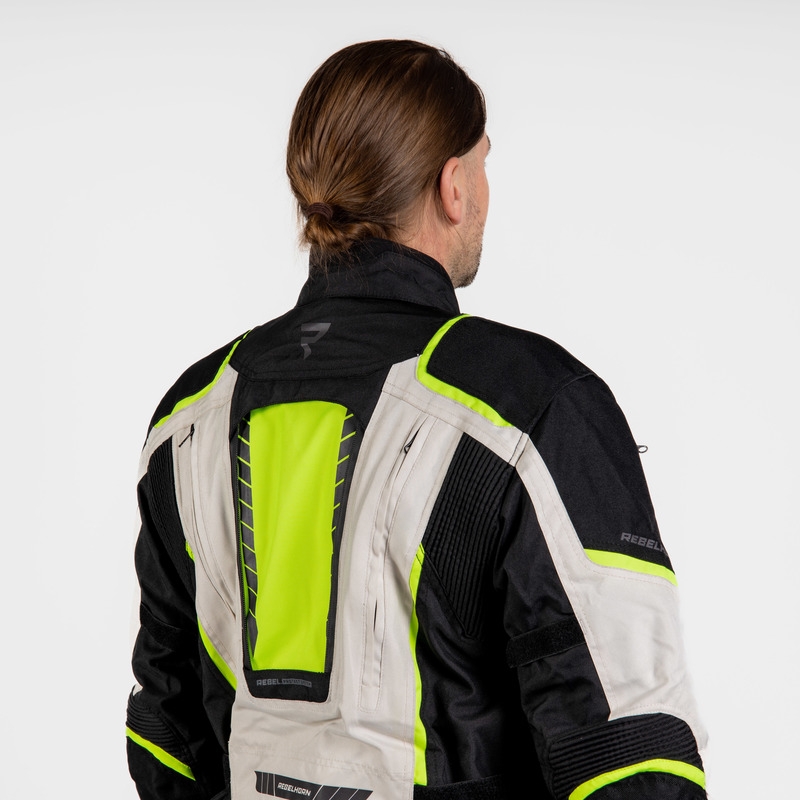 Motociklistička jakna Rebelhorn Hiker III crno-sivo-fluo žuta rasprodaja