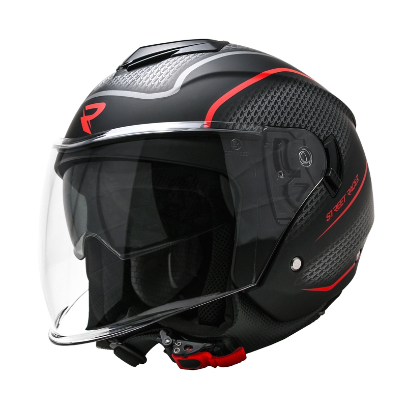 Street Racer Pilot Open Face Motociklistička kaciga Crna Crvena Mat rasprodaja