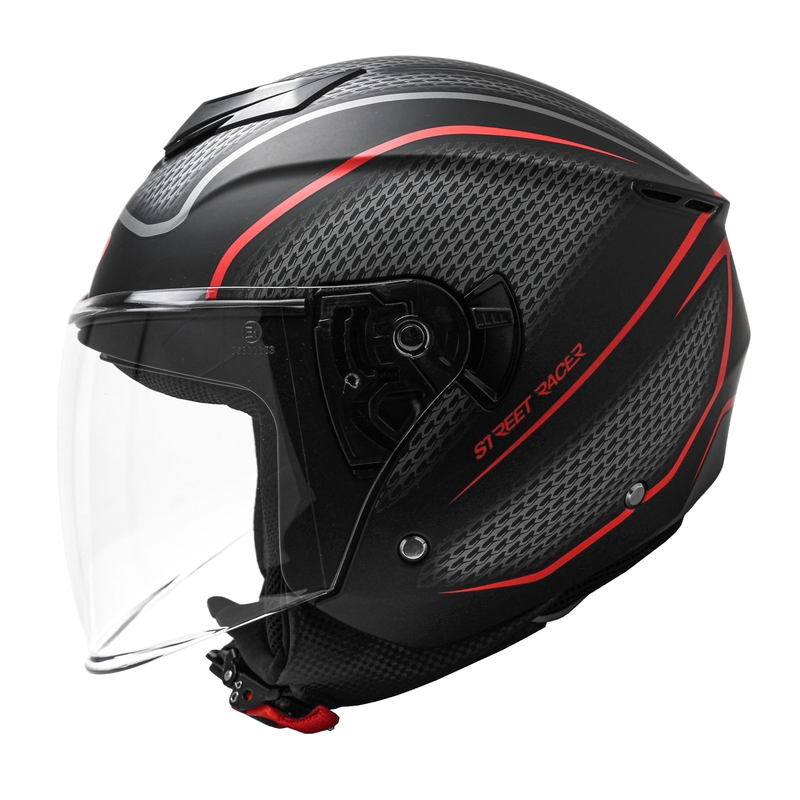 Street Racer Pilot Open Face Motociklistička kaciga Crna Crvena Mat rasprodaja