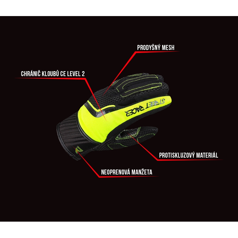 Ženske moto rukavice Street Racer Stunt crno-fluo žute