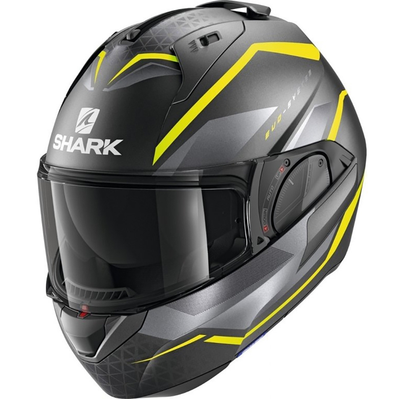 Preklopna kaciga SHARK EVO-ES Yari sivo-srebrno-fluo žuta