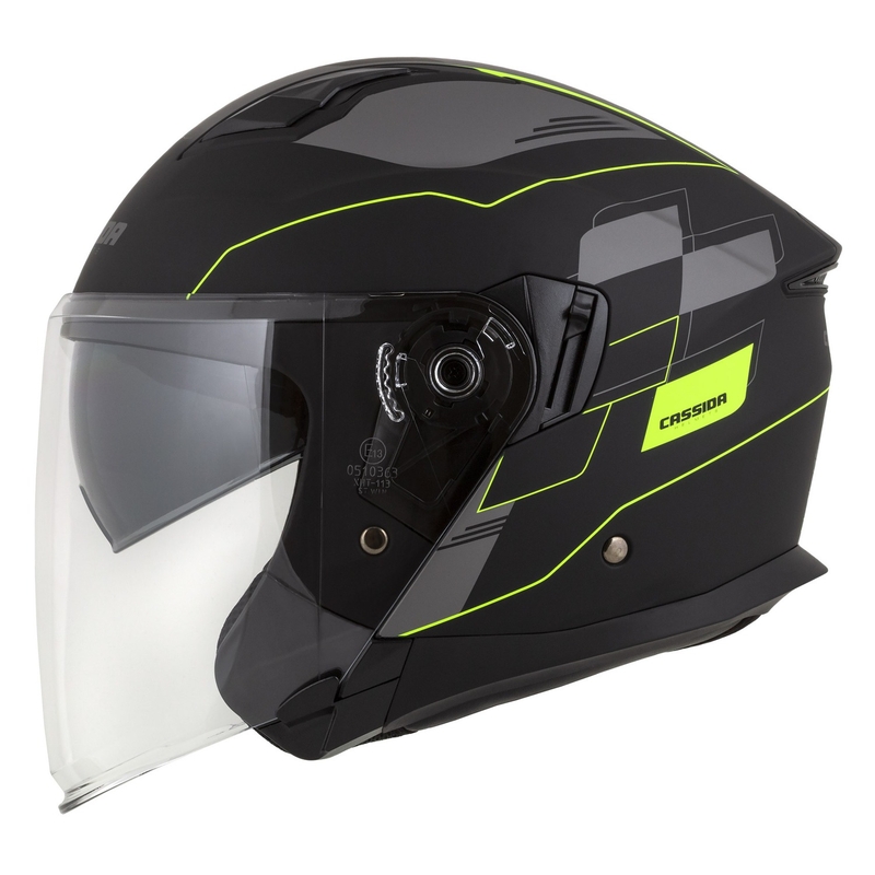Otvorena motociklistička kaciga Cassida Jet Tech Roxor crno-siva-fluo žuta mat rasprodaja