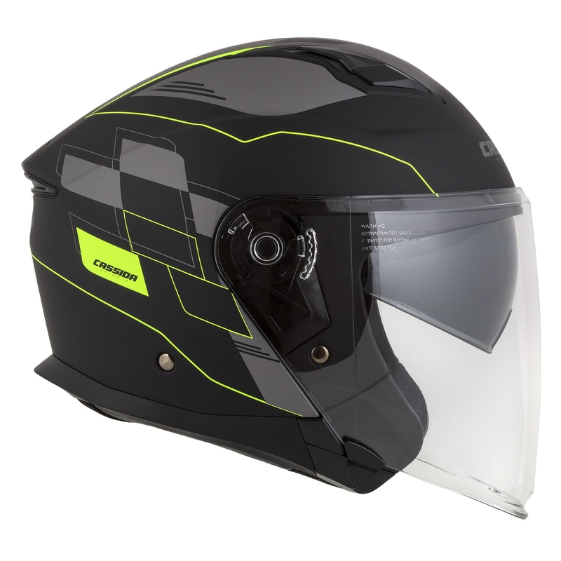 Otvorena motociklistička kaciga Cassida Jet Tech Roxor crno-siva-fluo žuta mat rasprodaja
