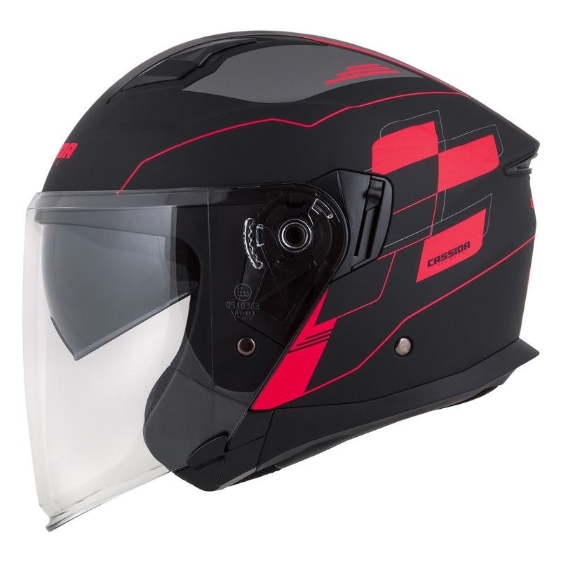 Otvorena motociklistička kaciga Cassida Jet Tech Roxor crno-siva-fluo crvena mat