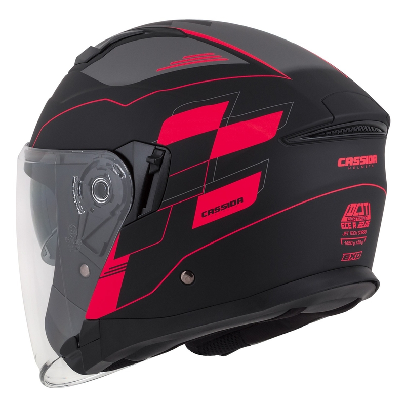 Otvorena motociklistička kaciga Cassida Jet Tech Roxor crno-siva-fluo crvena mat