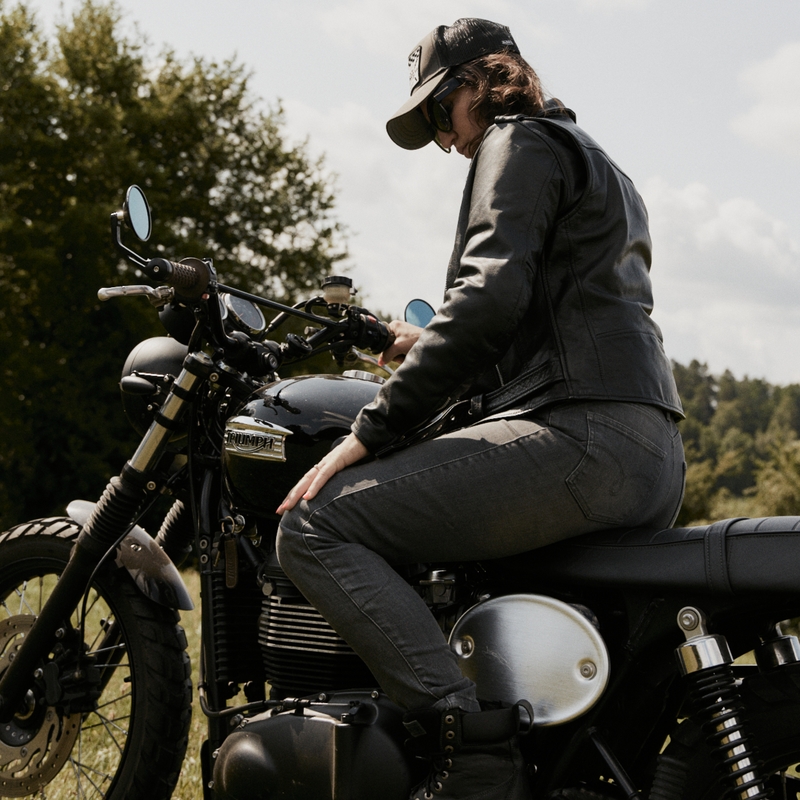 Ženske motociklističke traperice Ozone Striker SF sive
