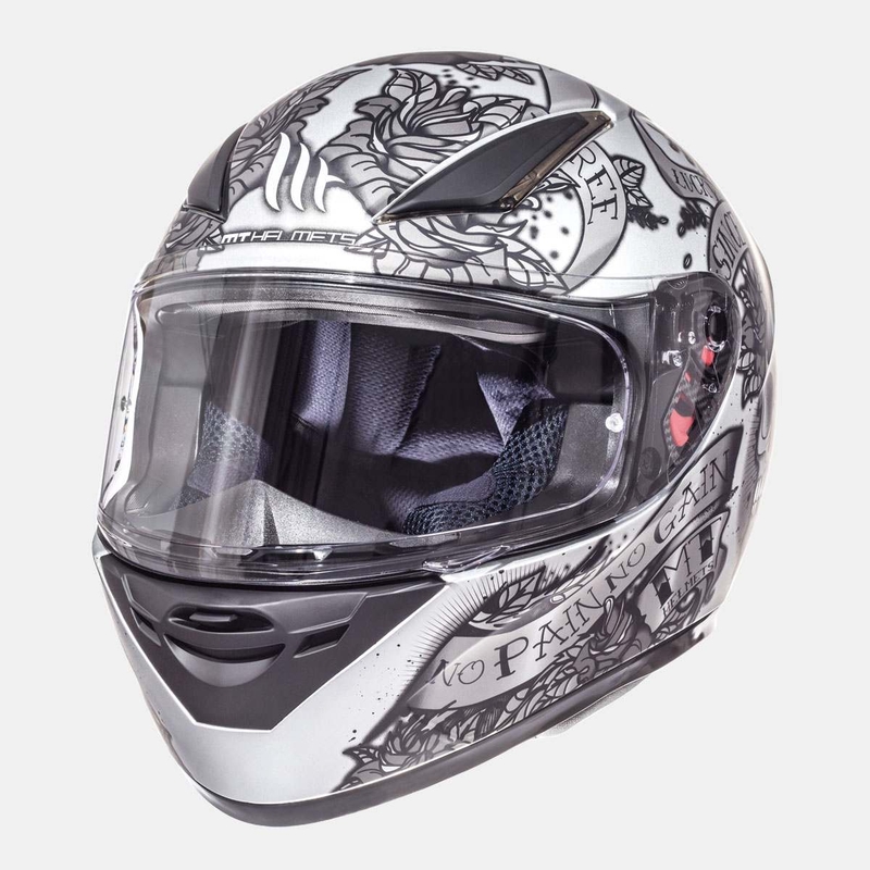 Integralna motoristička kaciga MT Revenge Skull &amp; Rose crna mat-srebrna