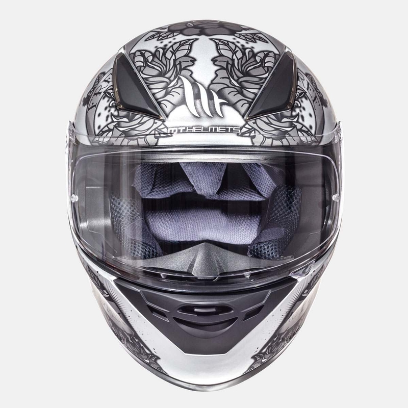 Integralna motoristička kaciga MT Revenge Skull &amp; Rose crna mat-srebrna