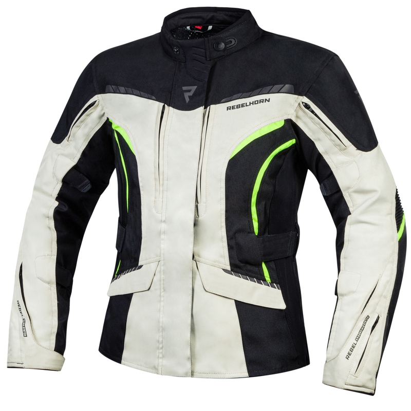 Ženska motoristička jakna Rebelhorn Hiker III crno-siva-fluo-žuta - II. kvaliteta