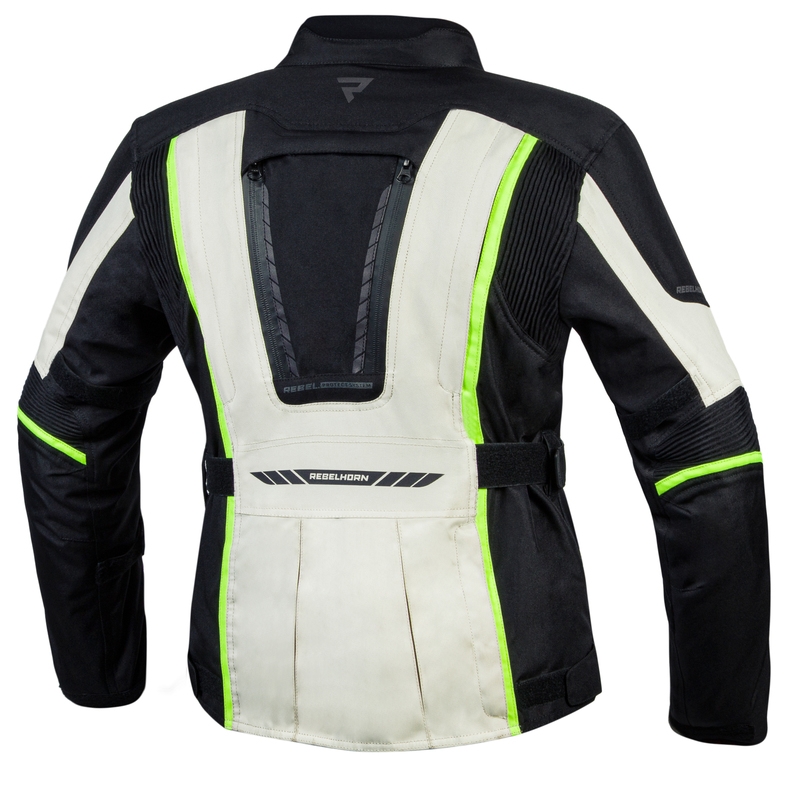 Ženska motoristička jakna Rebelhorn Hiker III crno-siva-fluo-žuta - II. kvaliteta