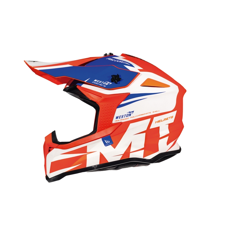 Motocross kaciga MT Falcon Weston bijelo-plava-fluo narančasta