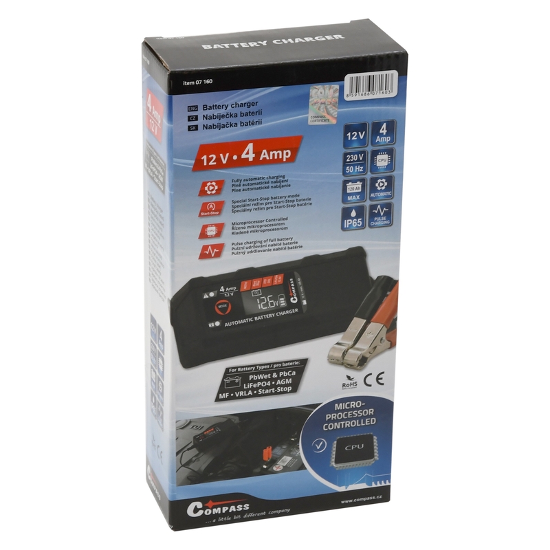 Mikroprocesorski punjač 4Amp 12V PB/GEL/AGM/LiFePO4 LCD zaslon