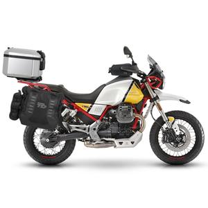Complete set of SHAD TERRA TR40 adventure saddlebags and SHAD TERRA aluminium 48L topcase, including mounting kit SHAD MOTO GUZZI V 85 TT