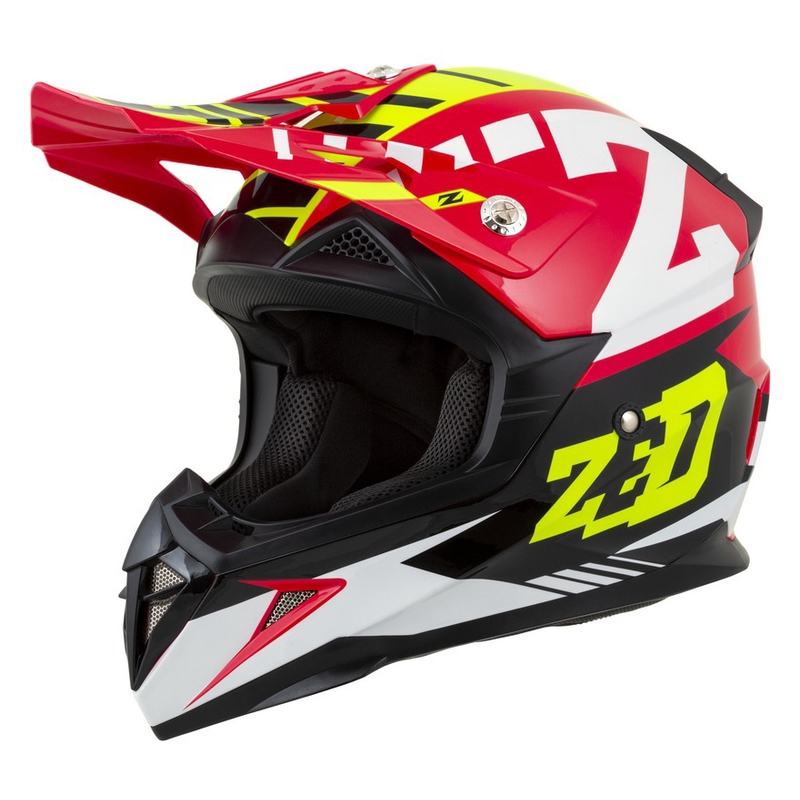 Dječja kaciga za motocross ZED X1.9D crveno-fluo žuto-crno-bijela