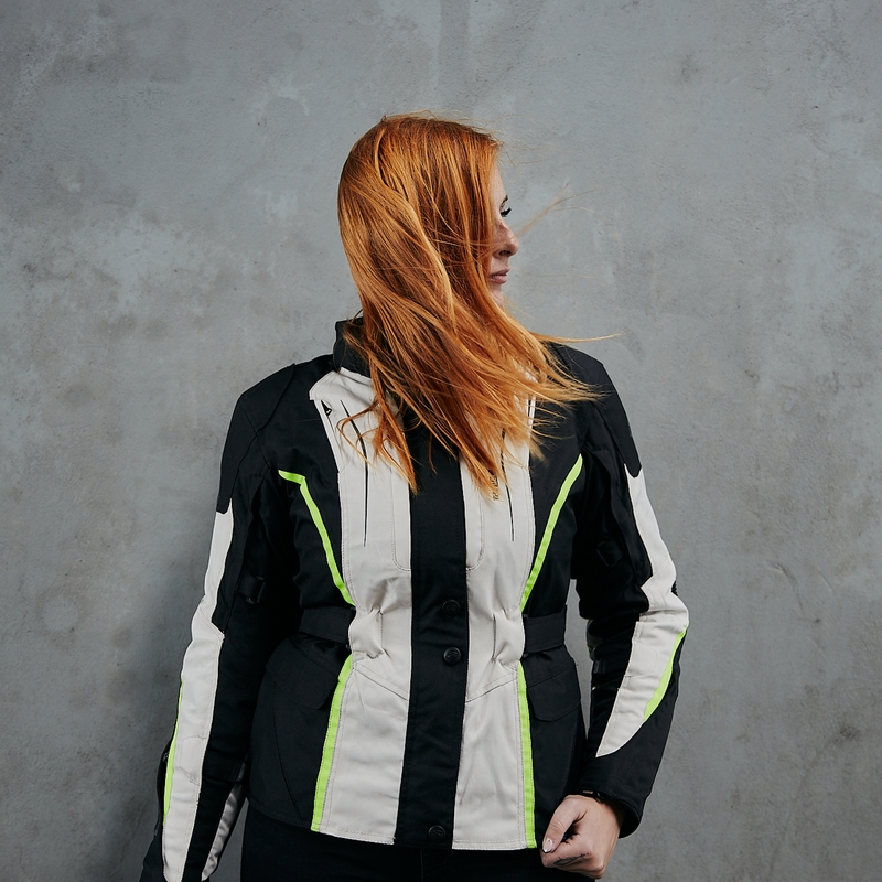 Ženska motoristička jakna Ozone Sahara crna-siva-fluo žuta rasprodaja