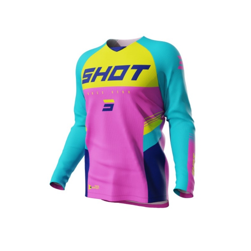 Shot Raw Kid Tracer motokros majica tirkizno-žuto-ružičasta