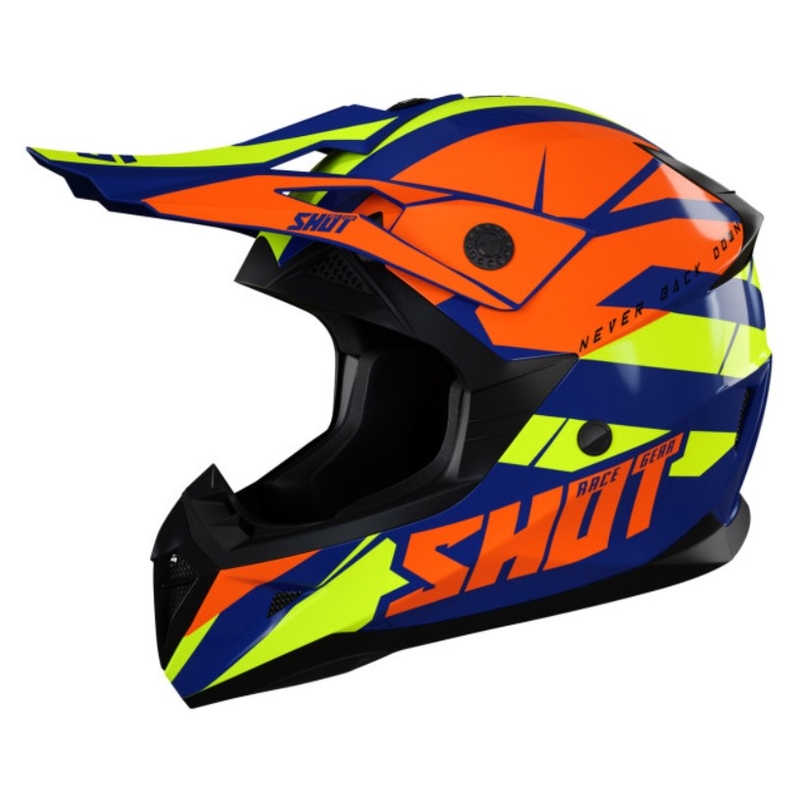 Dječja kaciga za motocross Shot Pulse Kid Revenge narančasta-plava-fluo žuta