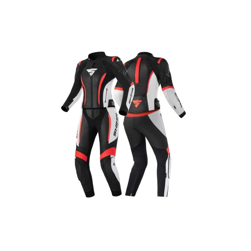 Žensko motorističko odijelo Shima Miura 2.0 crno-bijelo-fluo crveno
